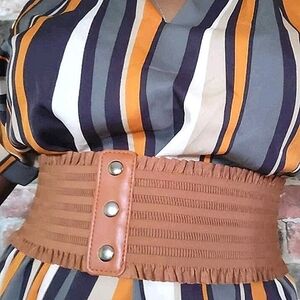 Plus size Ultra Wide Brown corset elastic boho stretch ren faire waist belt